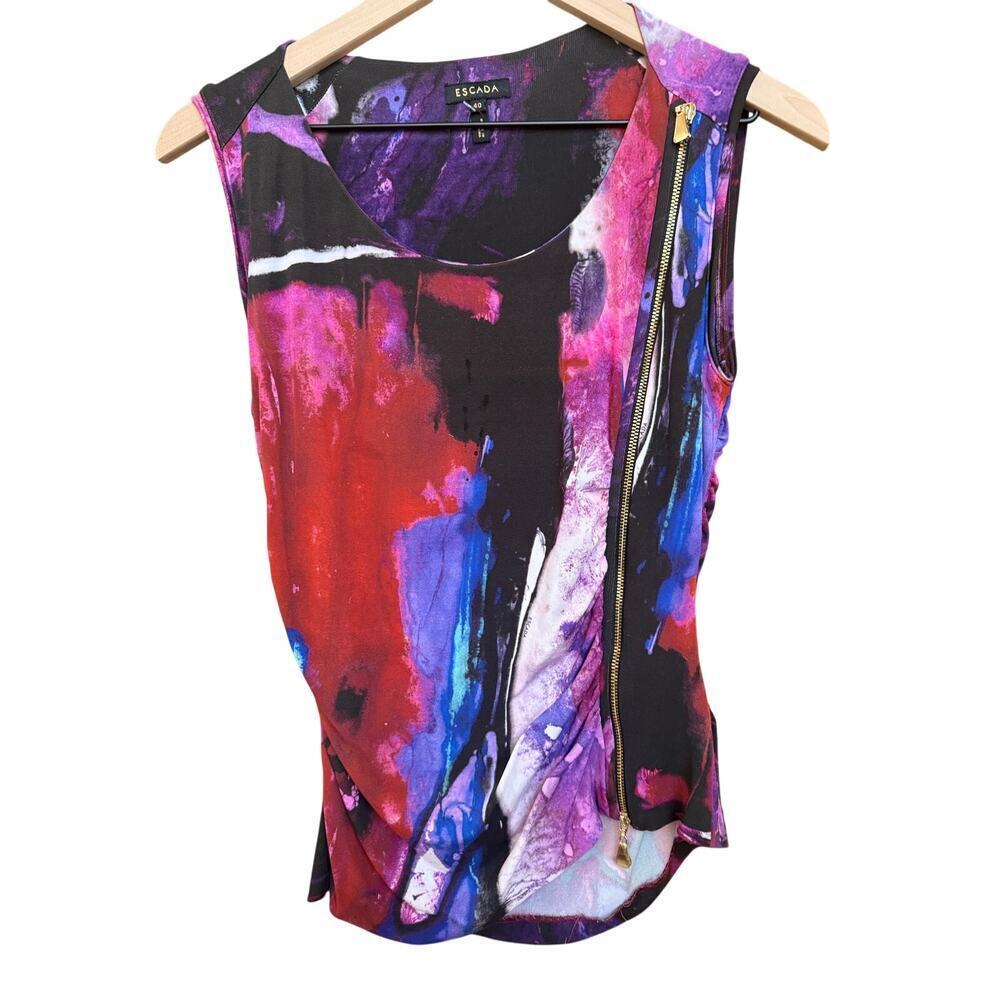 Escada Vintage Delphi Fantasy Top RARE size 40 US size 10 gold zipper hardware
